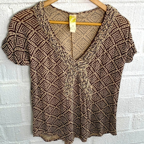 Anthropologie C. Keer Applique "Raw Elements Top" Blouse sz XS - Picture 3 of 8